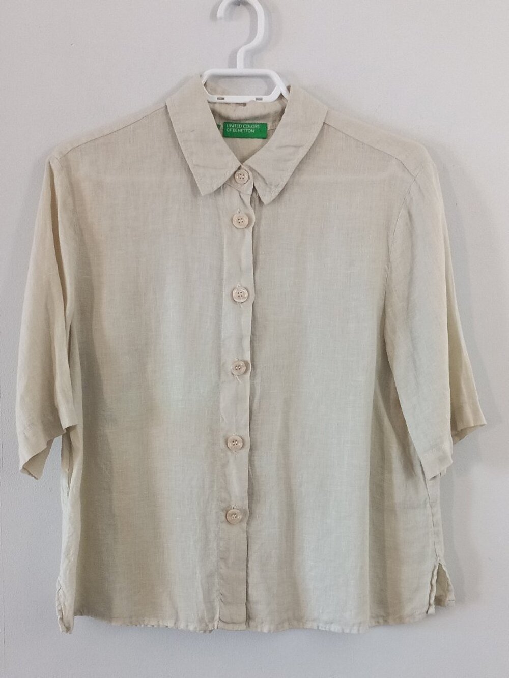 BENETTON beige linen short sleeve shirt